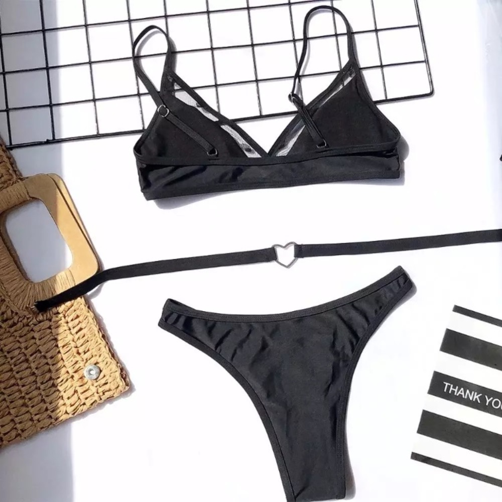 (last 2 available) 3-pcs. Spaghetti strap swimsuit bikini black - Picture 6 of 6